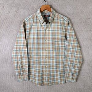 Vintage American Outpost Shirt Mens L Orange Green Plaid Button Down Long Sleeve